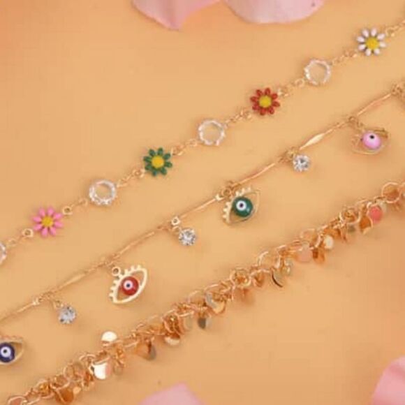 Austrian Crystal Charm Anklet set of 3 - Picture 4 of 16